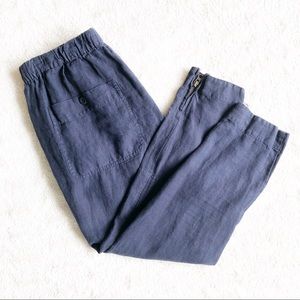 Vince | Linen Pant Zipper Ankle Navy Blue Jogger